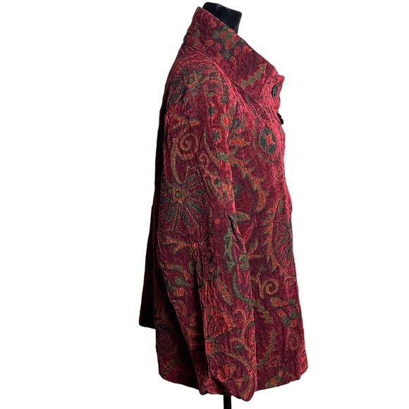 Habitat XL Red Tapestry Jacquard Jacket Artsy Boho Button Front Stand Collar - Picture 5 of 13